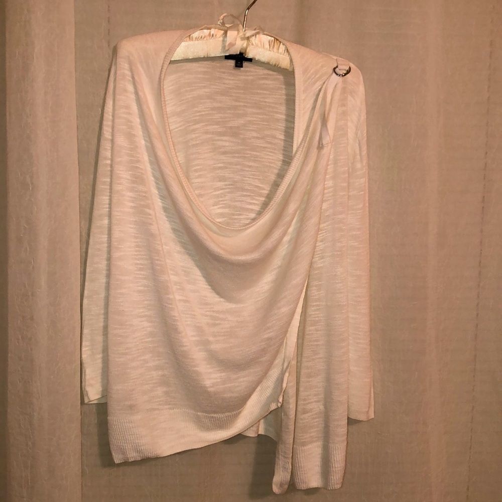The Limited M Fine Knit Light Open Front Drape Over Quarter Sleeve Cardigan